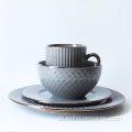 Einfache Keramikgeschirrgold-Platten-Schüssel-Reis-Porzellan